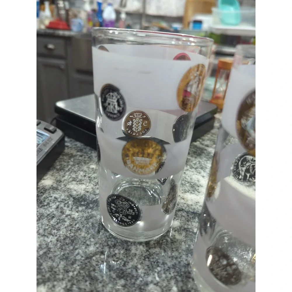 3 Mid Century Old Coin Design Tom Collins Glasses Libbey MCM Collectible
